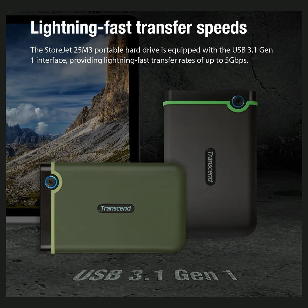 Transcend StoreJet 2TB Rugged External Hard Drive Micro-USB 3.2 Gen 1, TS2TSJ25M3S