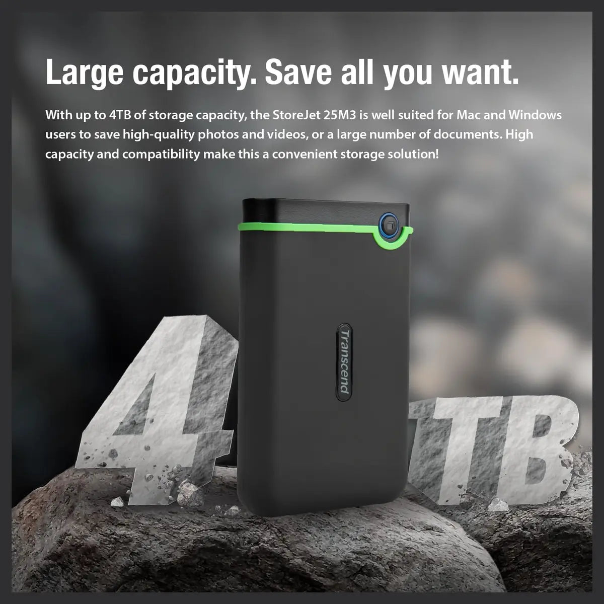 Transcend StoreJet 2TB Rugged External Hard Drive Micro-USB 3.2 Gen 1, TS2TSJ25M3S