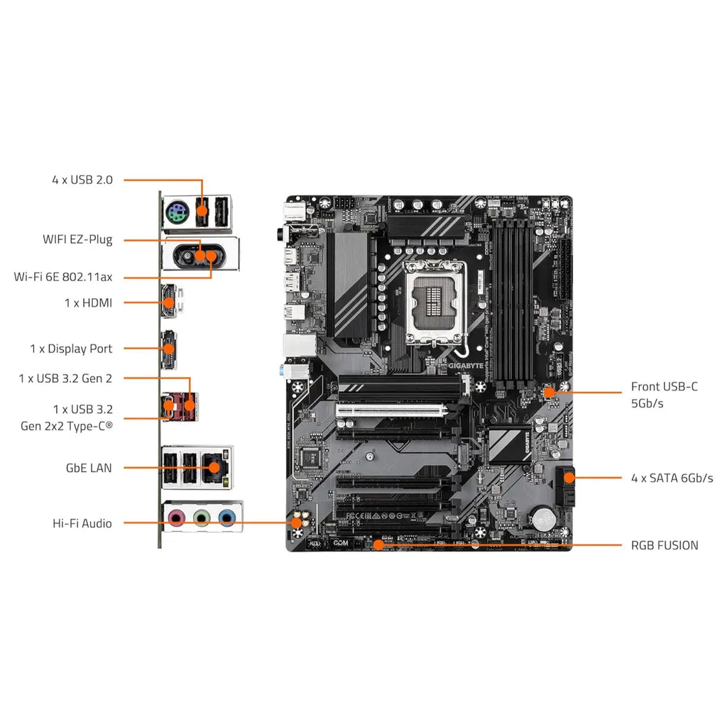 Gigabyte B760M DS3H WIFI6E GEN5 Motherboard LGA 1700 Micro ATX, DDR5, M.2, PCIe 5.0, WiFi 6E, 2.5GbE, Rev 1.0