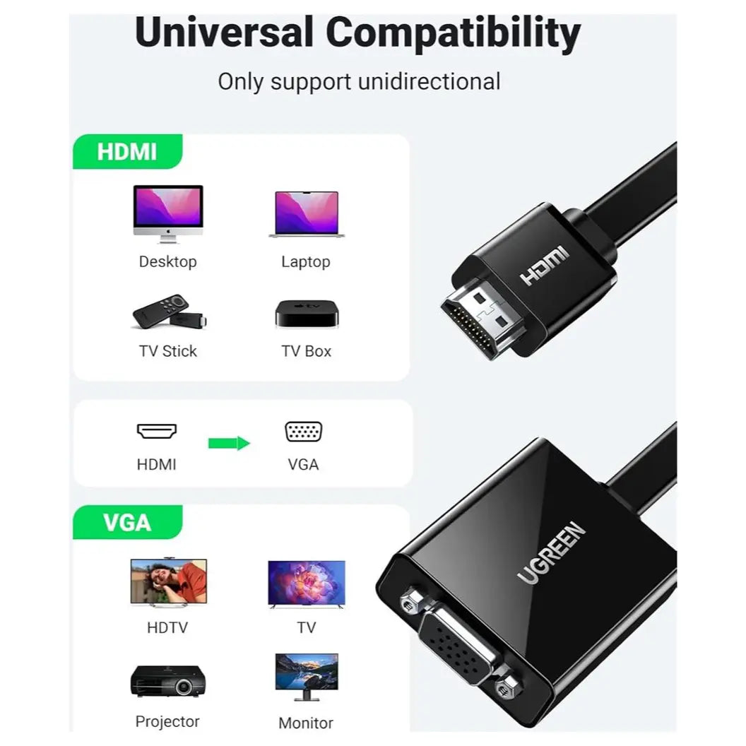 Ugreen Active HDMI To VGA Adapter With 3.5mm Audio Jack HDMI Male To VGA Female Up To 1080P 60Hz Black 40248