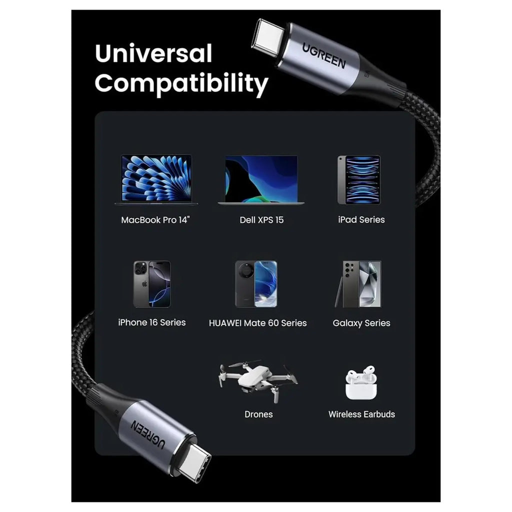 Ugreen USB-C To USB-C 3.2 Gen 2 Cable 10Gbps 240W PD 4K Video Output 1M 80150