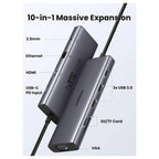 Ugreen USB C Hub USB-C 10-in-1 Dongle Dual Monitor 4K 30Hz HDMI and VGA 1Gbps Ethernet 100W PD 3x USB-A 3.0 SD and Micro SD 3.5mm Audio Jack 15601