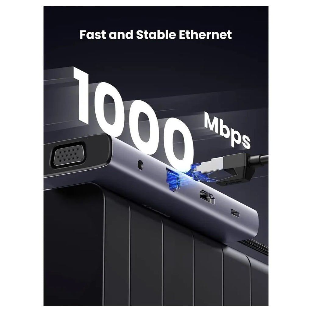 Ugreen USB C Hub USB-C 10-in-1 Dongle Dual Monitor 4K 30Hz HDMI and VGA 1Gbps Ethernet 100W PD 3x USB-A 3.0 SD and Micro SD 3.5mm Audio Jack 15601