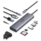 Ugreen USB C Hub USB-C 10-in-1 Dongle Dual Monitor 4K 30Hz HDMI and VGA 1Gbps Ethernet 100W PD 3x USB-A 3.0 SD and Micro SD 3.5mm Audio Jack 15601