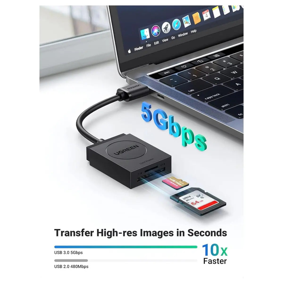 Ugreen SD Card Reader 2-in-1 Card Reader, USB 3.0 Dual Slot, Up To 5Gbps, UHS-I, 2TB, 20250