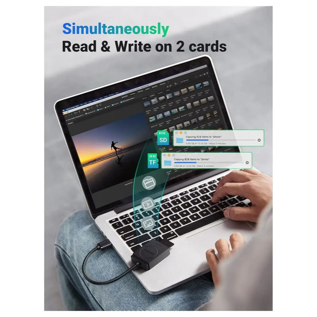 Ugreen SD Card Reader 2-in-1 Card Reader, USB 3.0 Dual Slot, Up To 5Gbps, UHS-I, 2TB, 20250
