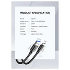 Ugreen USB 3.0 A Male to Type C Male Cable, 5Gbps, 3A, 1m, Black 20882