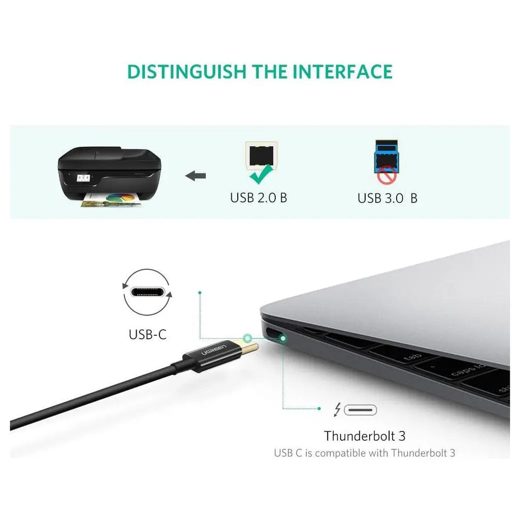 Ugreen USB-C Printer Cable 2M USB Type C to USB 2.0 Type B, 480Mbps, Black 50446