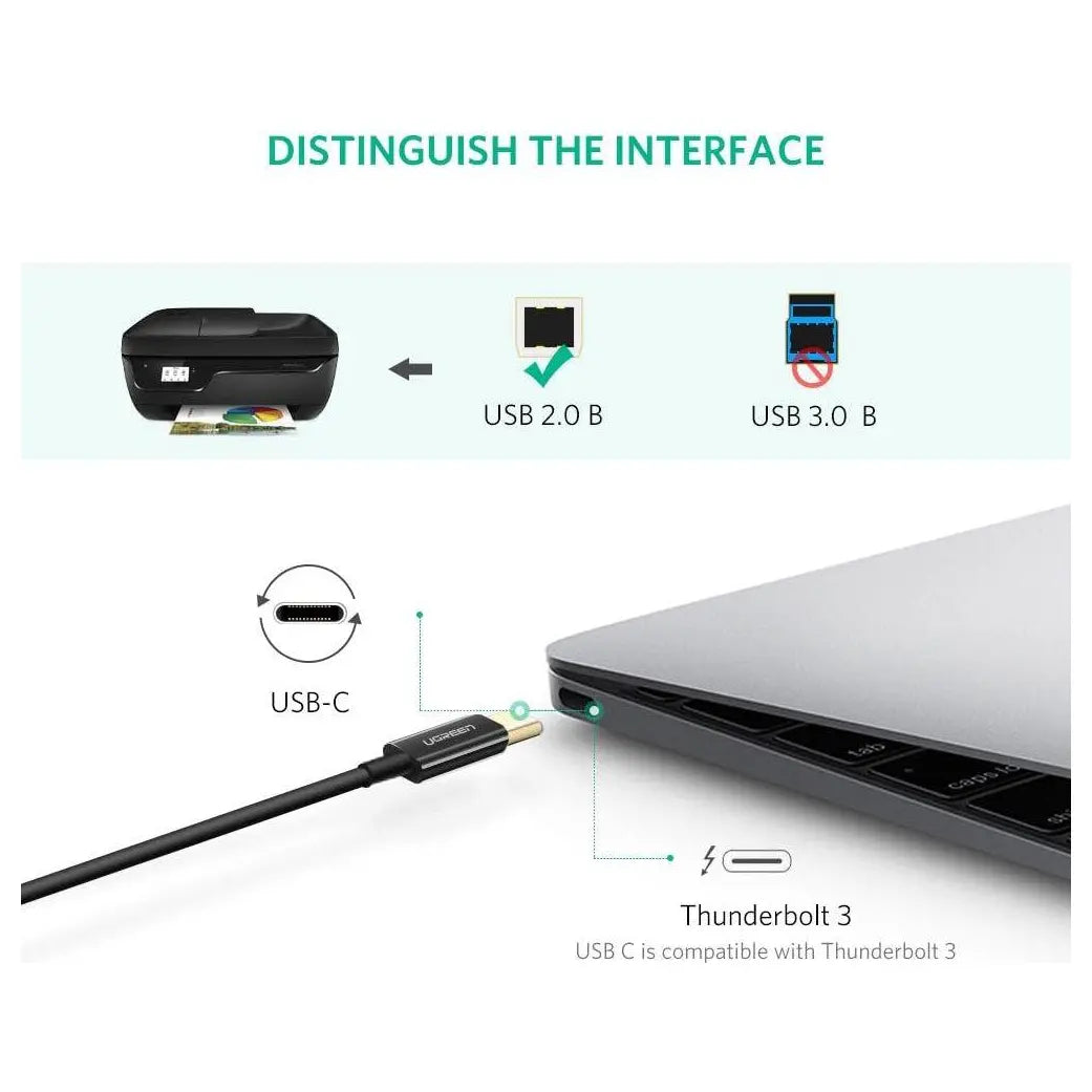 Ugreen USB-C Printer Cable 2M USB Type C to USB 2.0 Type B, 480Mbps, Black 50446