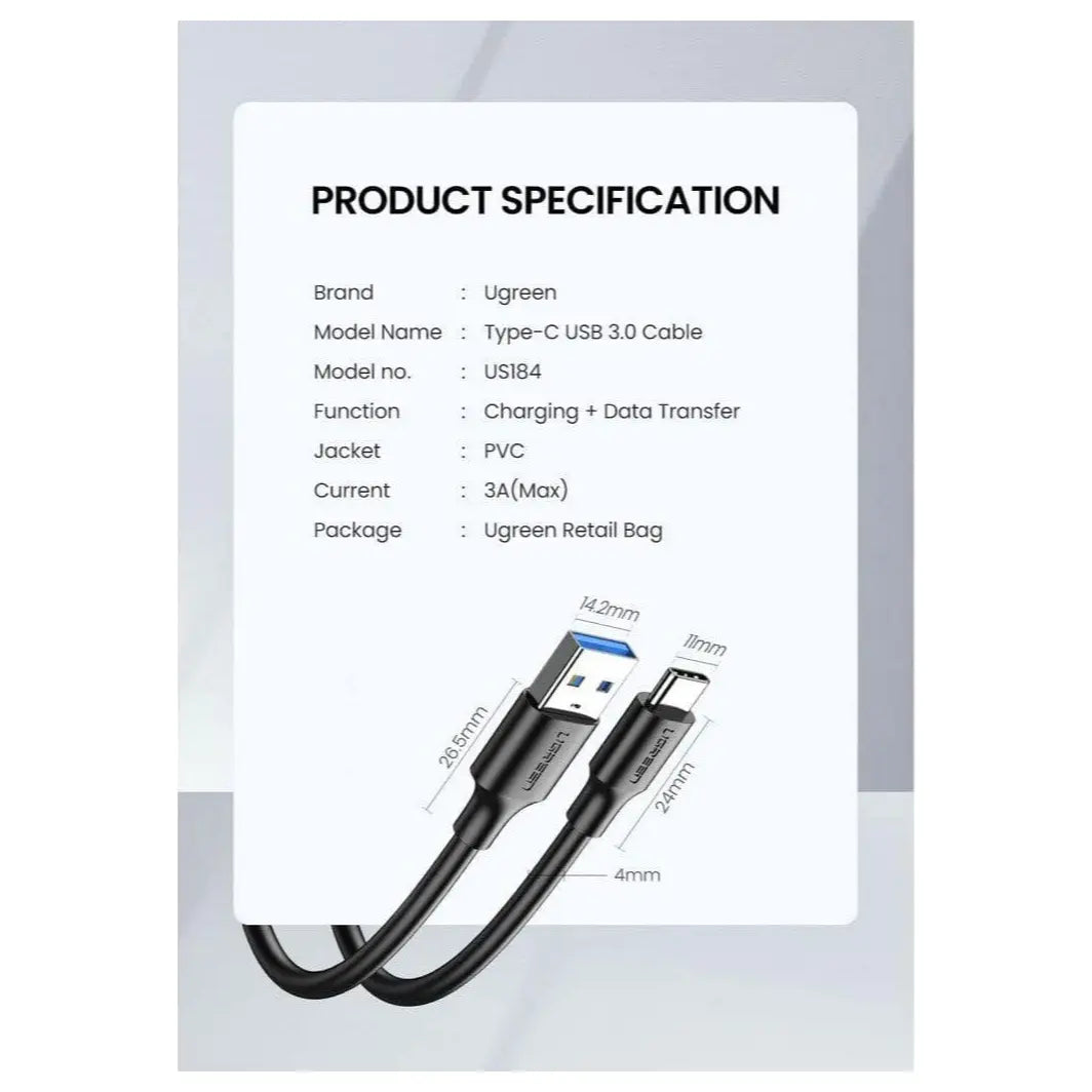Ugreen USB 3.0 To USB-C Cable 2M, 3A, 20884