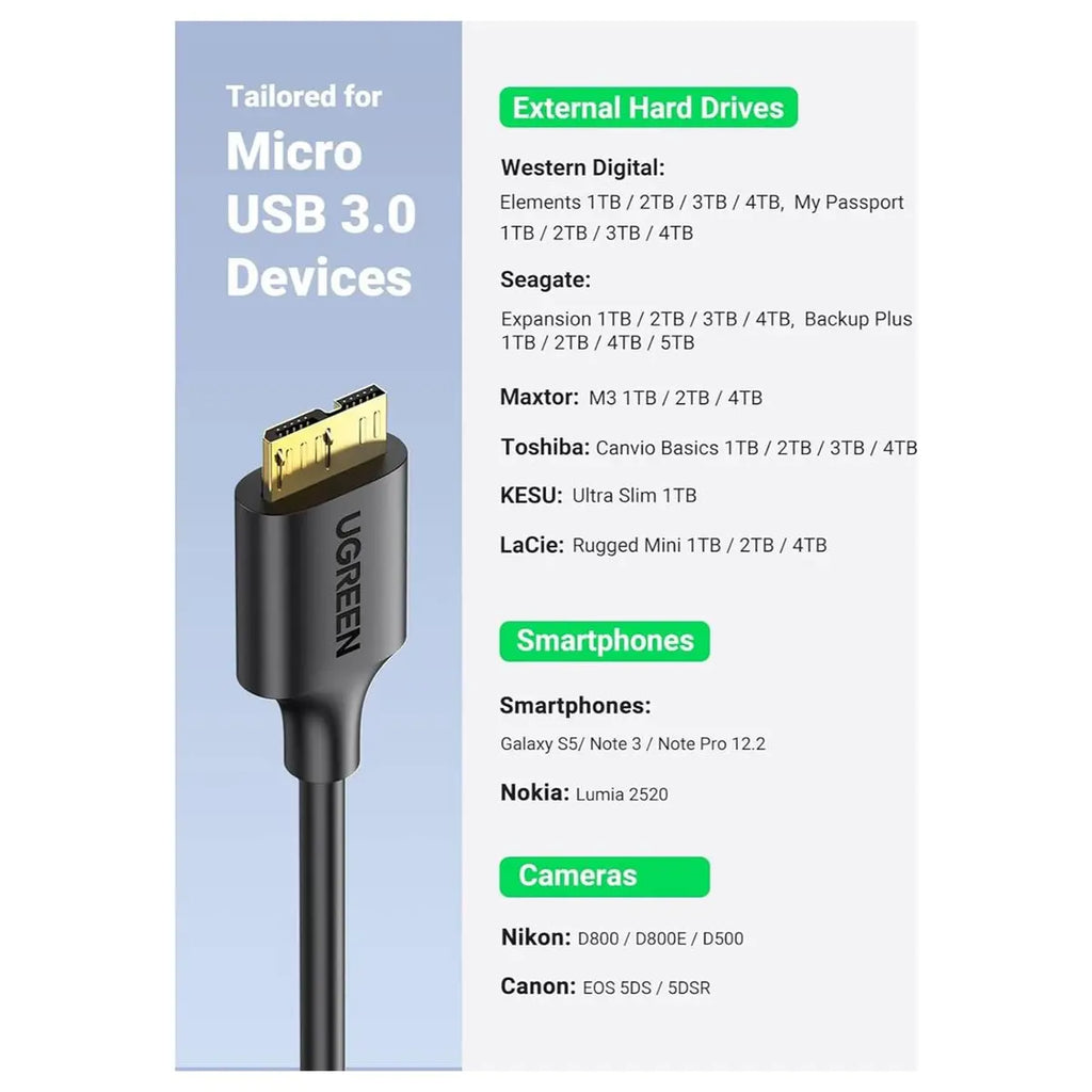 Ugreen Micro USB 3.0 Cable USB 3.0 Type A Male to Micro B 5Gbps 1M 10841