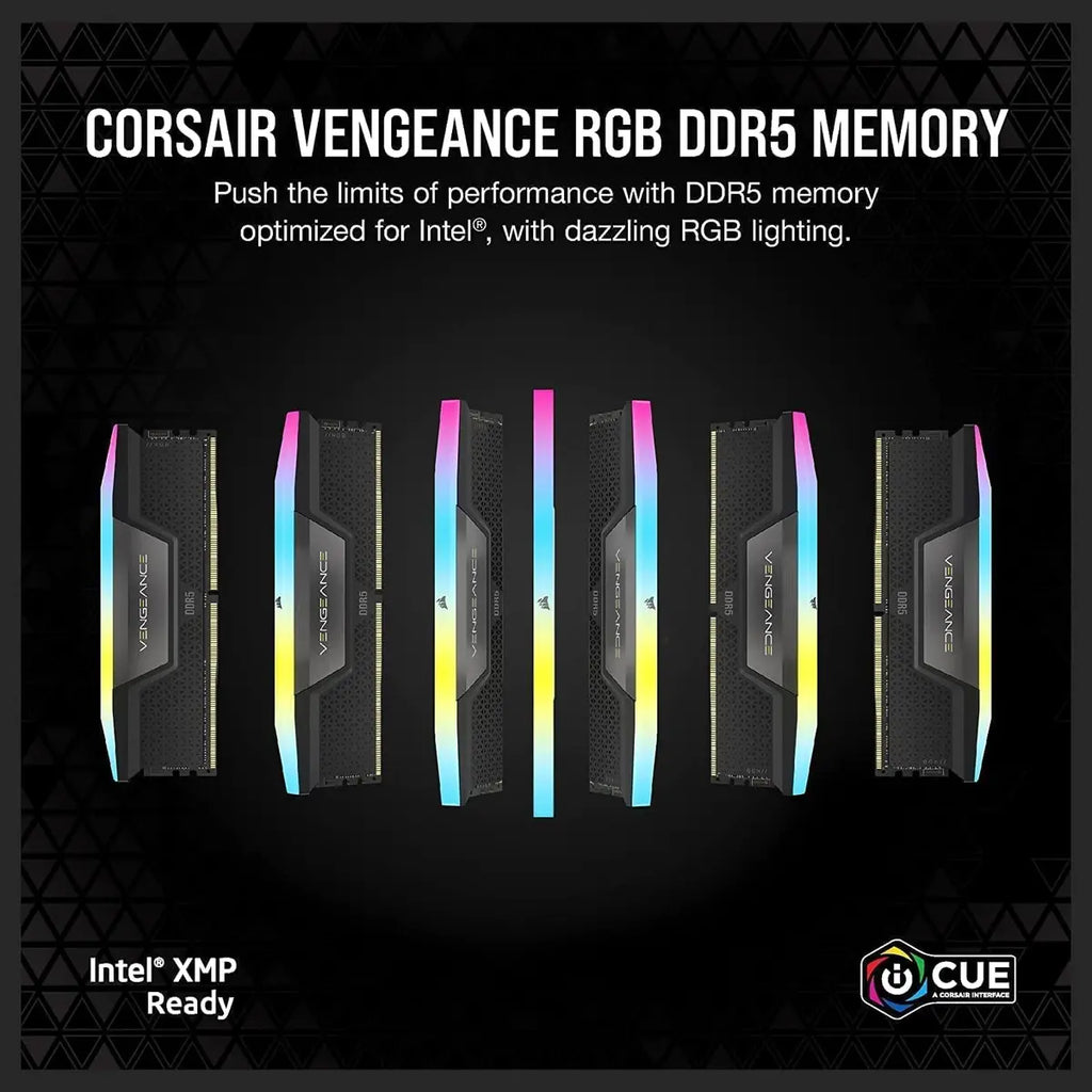 Corsair VENGEANCE RGB 32GB 2x16GB DDR5 6200MT/s CL36 UDIMM Memory Kit Black CMH32GX5M2E6200C36
