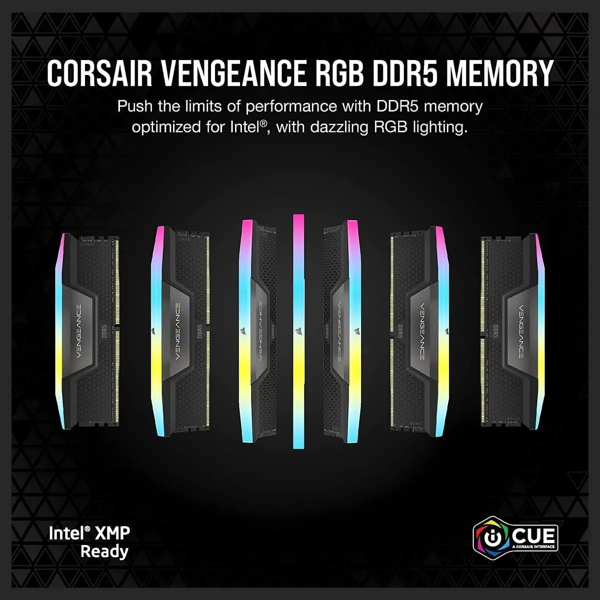 Corsair VENGEANCE RGB 32GB 2x16GB DDR5 6200MT/s CL36 UDIMM Memory Kit Black CMH32GX5M2E6200C36