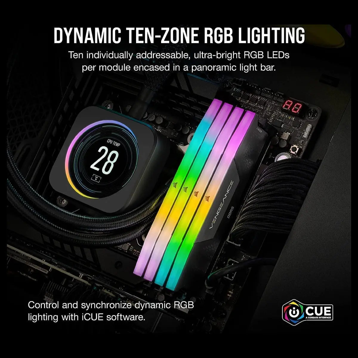 Corsair VENGEANCE RGB 32GB 2x16GB DDR5 6200MT/s CL36 UDIMM Memory Kit Black CMH32GX5M2E6200C36