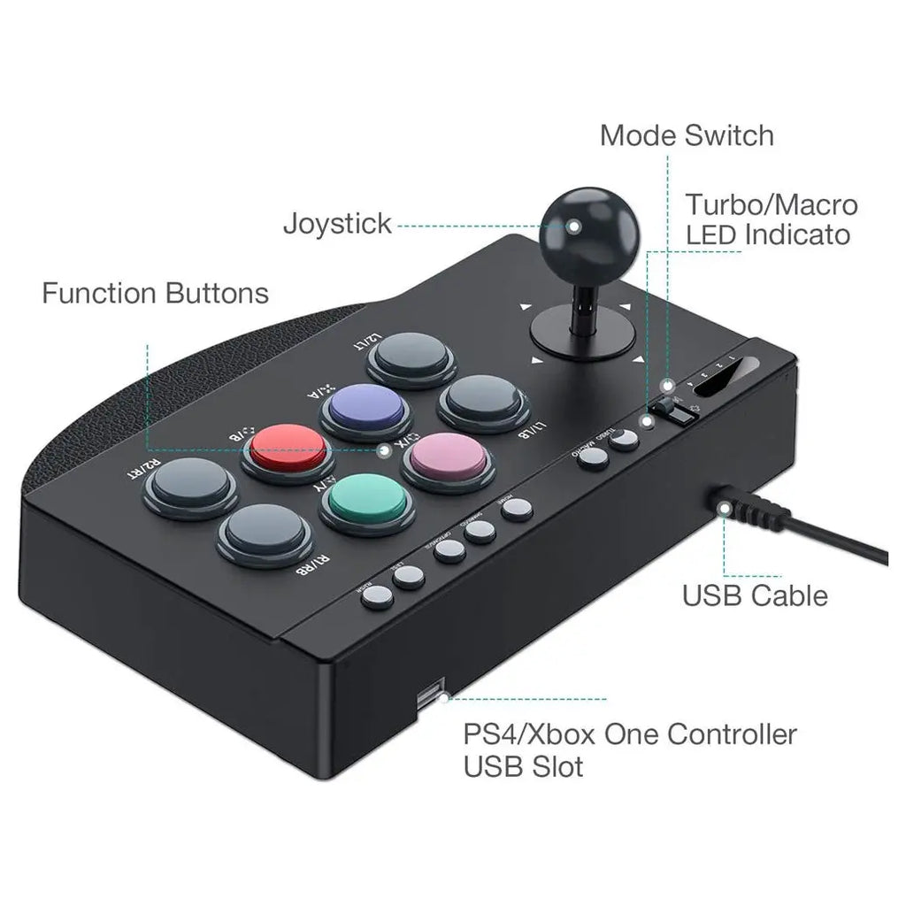 PXN 0082 Arcade Stick PC Street Fighter USB Arcade Stick, 8-Direction Joystick, 8 Buttons, Turbo and Macro, OTG Android Support