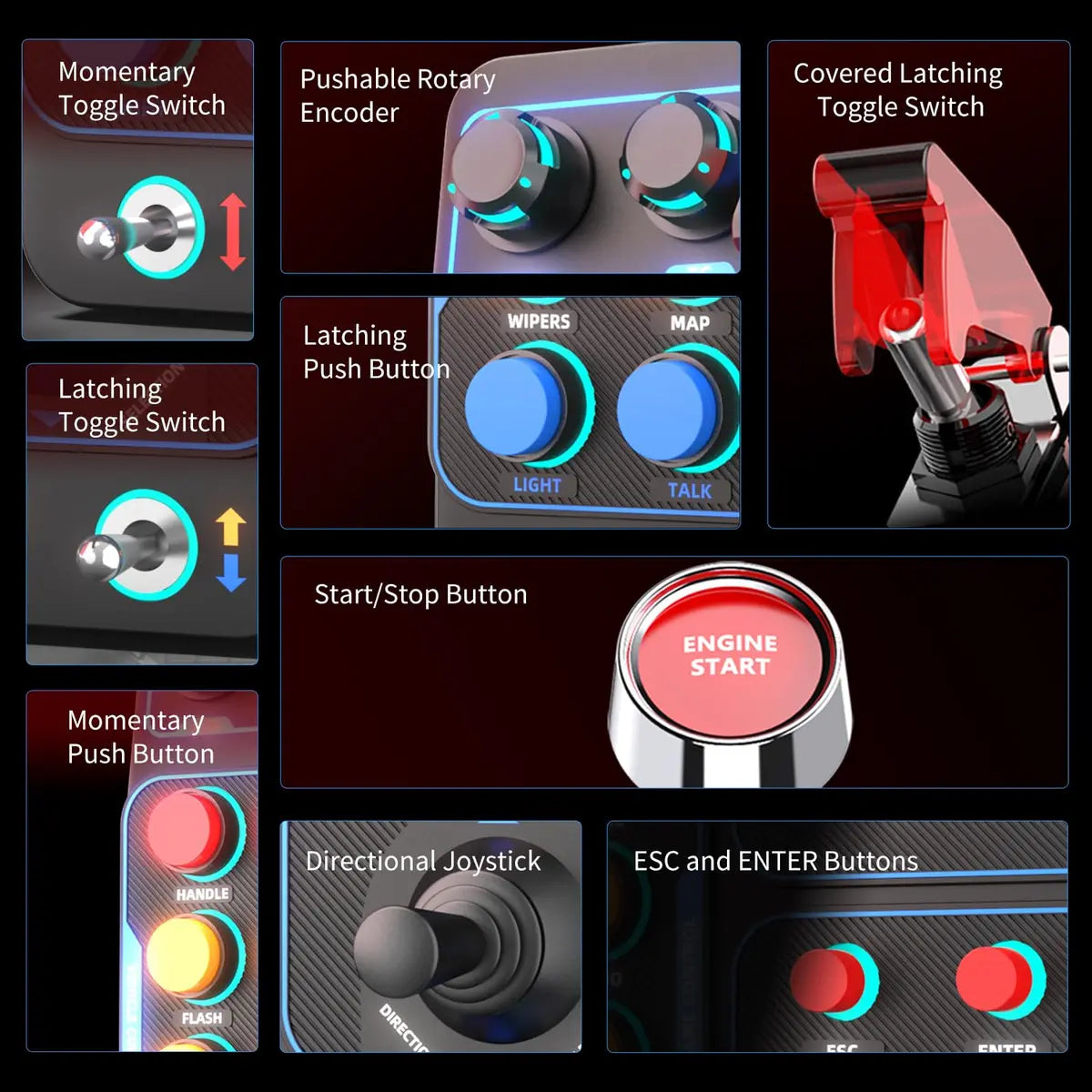 PXN CB1 Control Button Box Simulation Controller, 30 Programmable Buttons, RGB Lighting, USB Type-C, PC