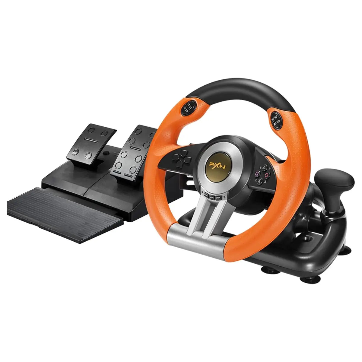 PXN V3 Pro Gaming Racing Steering Wheel Gaming Steering Wheel, Multi-Platform Compatibility, 180-Degree Steering, Dual Vibration, Orange