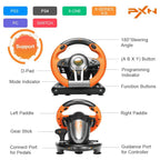 PXN V3 Pro Gaming Racing Steering Wheel Gaming Steering Wheel, Multi-Platform Compatibility, 180-Degree Steering, Dual Vibration, Orange