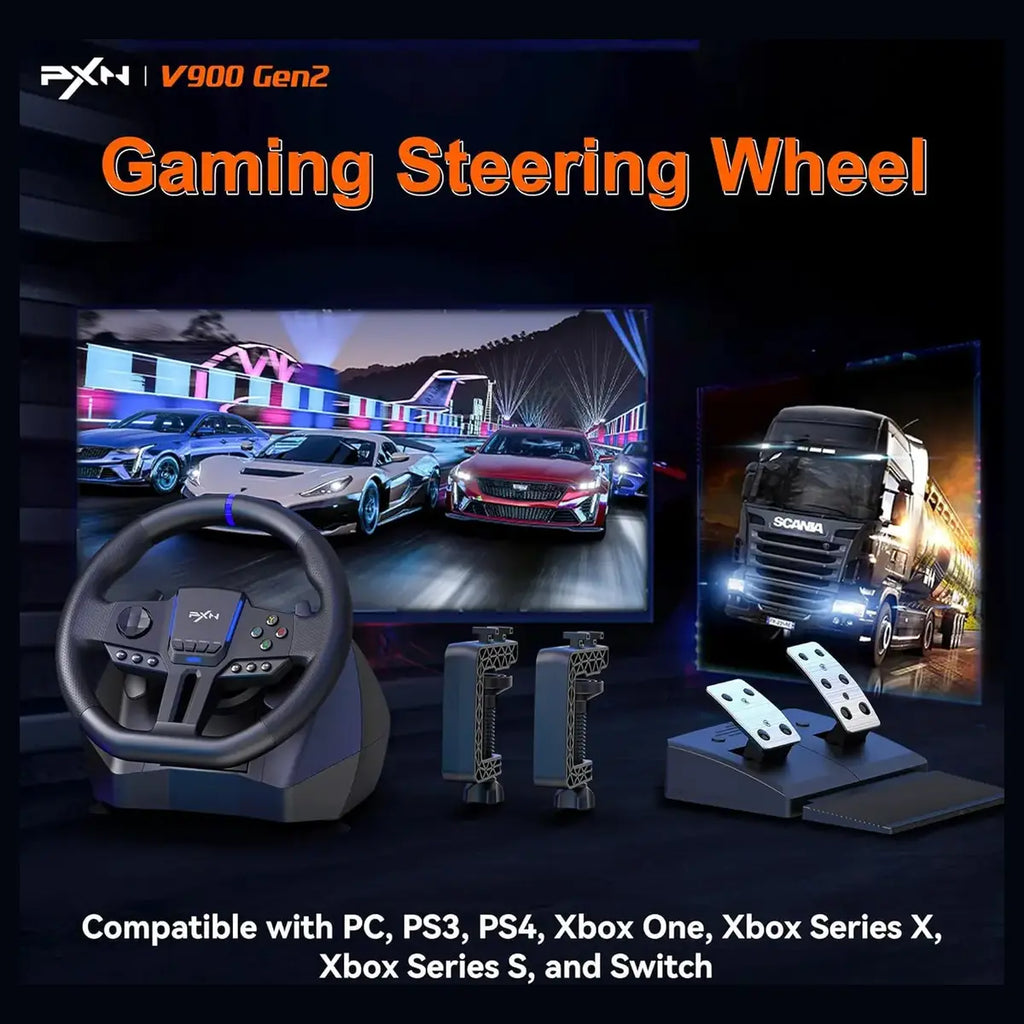 PXN V900 Gen2 PC Racing Wheel, Universal USB, 270 and 900 Degree, with Pedals