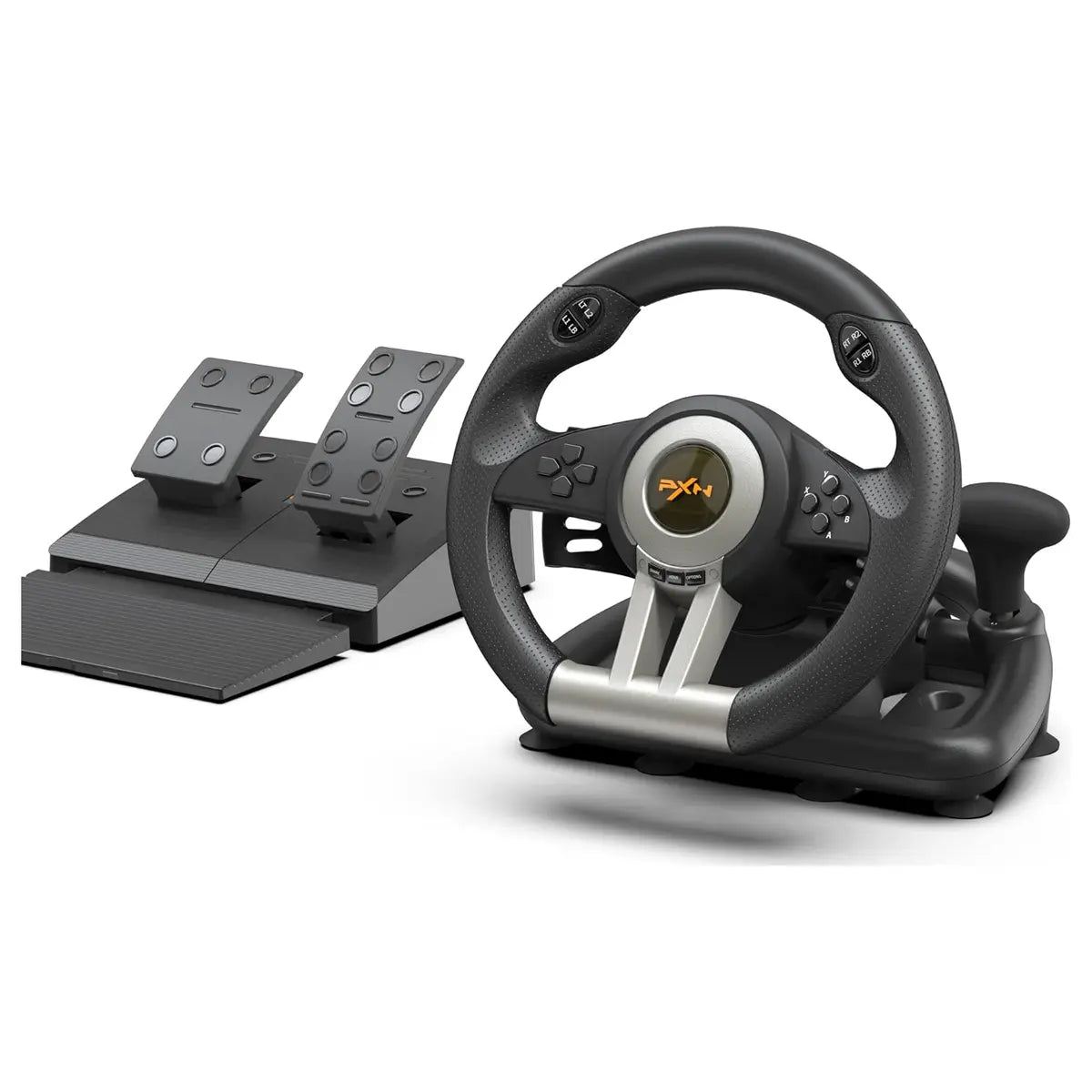PXN V3 Pro Gaming Racing Steering Wheel, 180-Degree Steering, Dual Vibration Motors, Linear Pedals, Black