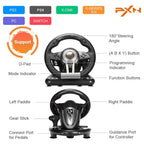 PXN V3 Pro Gaming Racing Steering Wheel, 180-Degree Steering, Dual Vibration Motors, Linear Pedals, Black