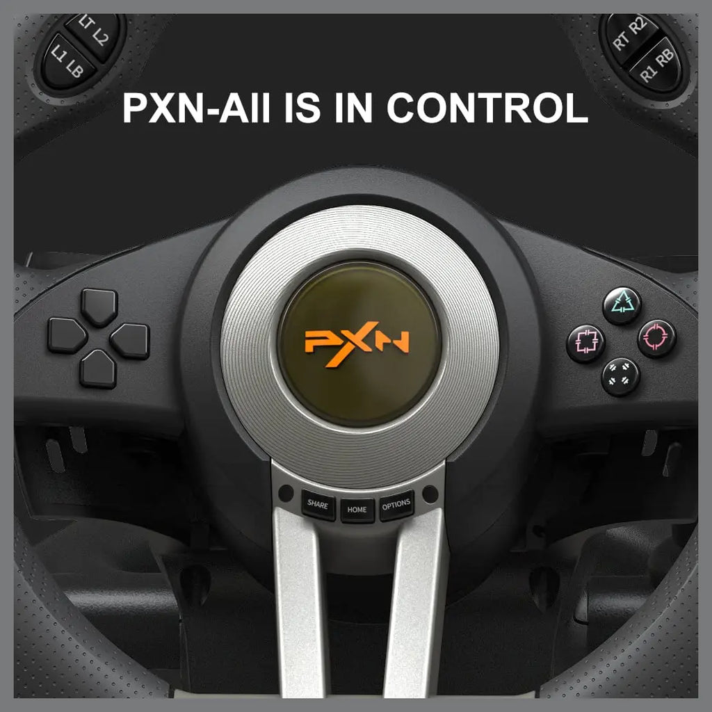 PXN V3 Pro Gaming Racing Steering Wheel, 180-Degree Steering, Dual Vibration Motors, Linear Pedals, Black