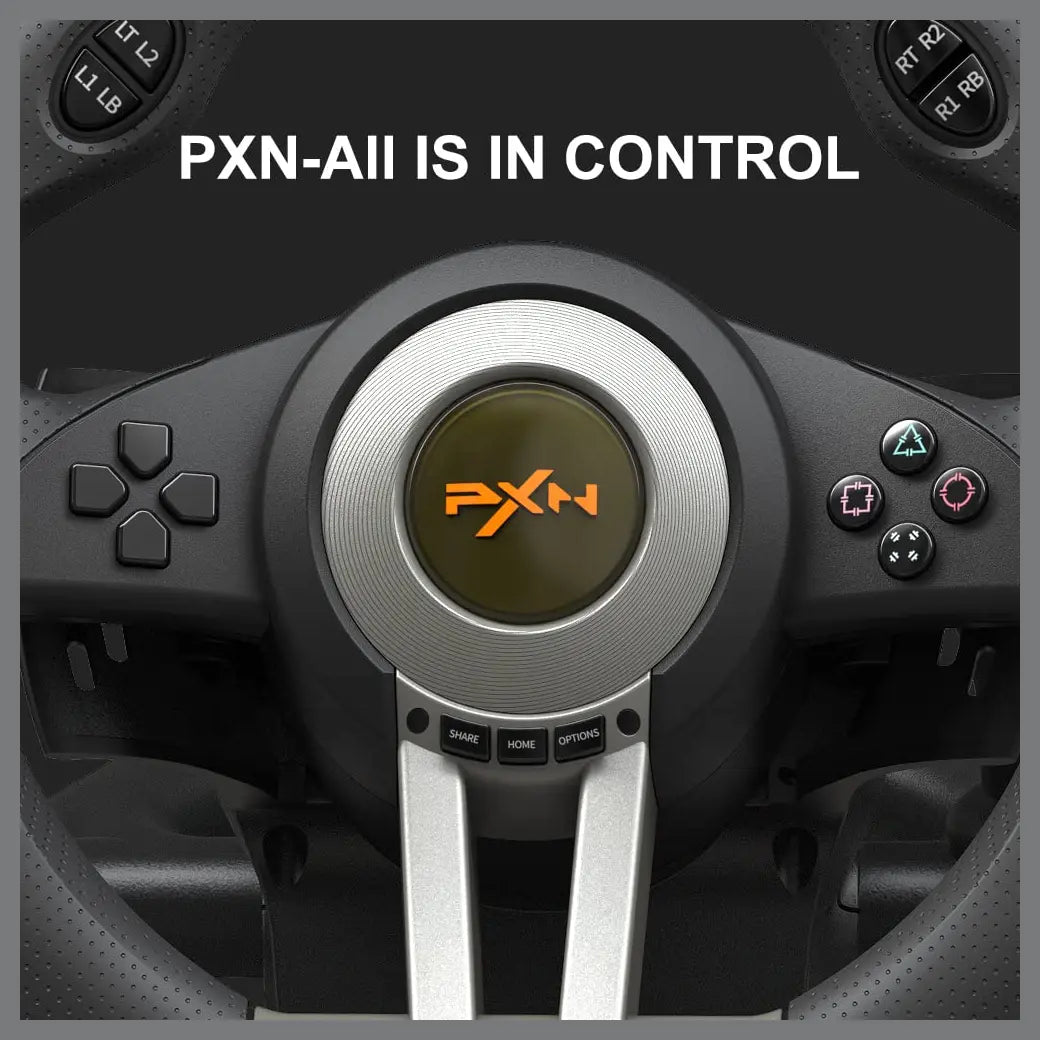 PXN V3 Pro Gaming Racing Steering Wheel, 180-Degree Steering, Dual Vibration Motors, Linear Pedals, Black