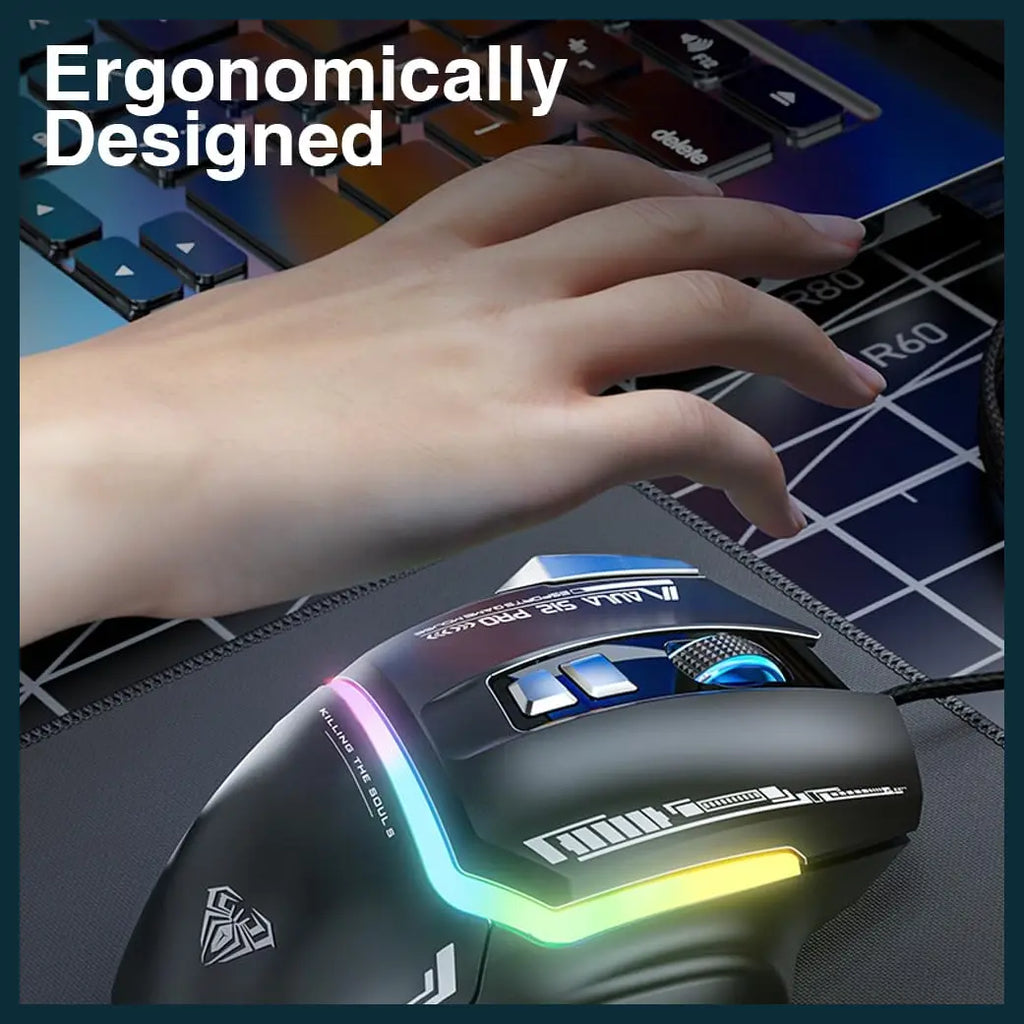 Aula Mountain S12Pro Wired Optical Gamer Mouse, 2800 DPI, RGB Backlight Effect