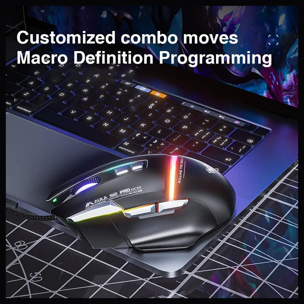 Aula Mountain S12Pro Wired Optical Gamer Mouse, 2800 DPI, RGB Backlight Effect