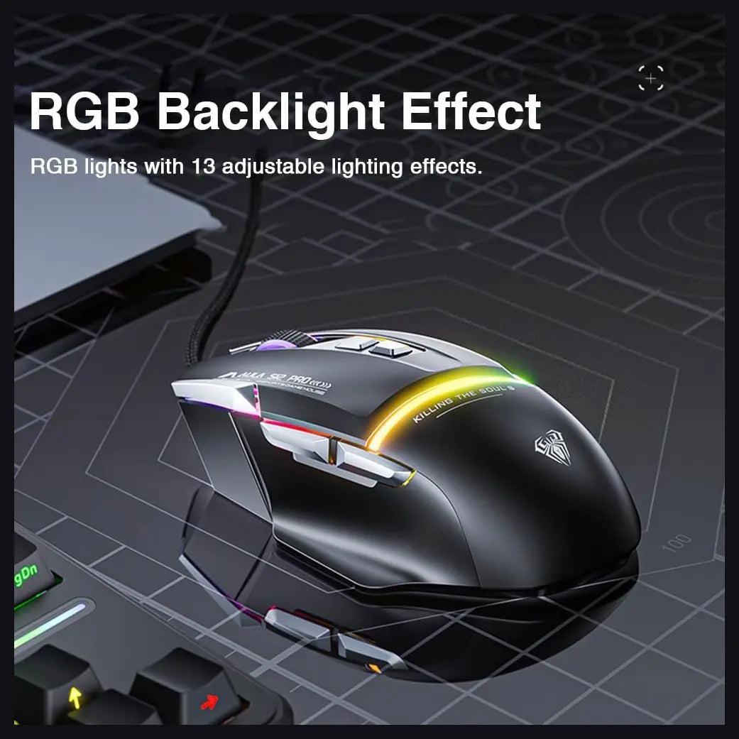 Aula Mountain S12Pro Wired Optical Gamer Mouse, 2800 DPI, RGB Backlight Effect