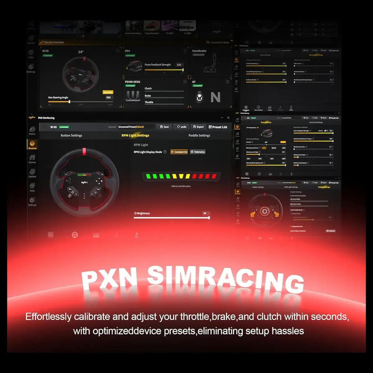 PXN VD4 Bundle PC Sim Racing Setup, 4Nm Direct Drive Servo Motor Base, 11-Inch W AS Racing Wheel, PD HM Brake and Throttle Pedals