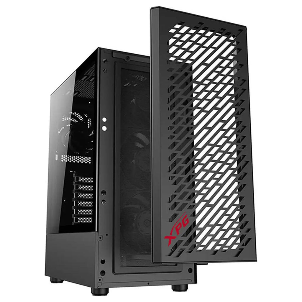 XPG Valor AIR Mid Tower Chassis, 4 Vento 120 Fans, Mini-ITX Micro-ATX ATX, 3mm Tempered Glass, 7 PCIe Slots, Black, VALORAIRMT-BKCWW