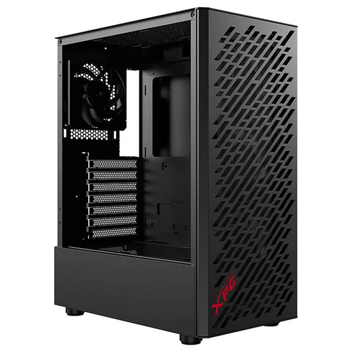 XPG Valor AIR Mid Tower Chassis, 4 Vento 120 Fans, Mini-ITX Micro-ATX ATX, 3mm Tempered Glass, 7 PCIe Slots, Black, VALORAIRMT-BKCWW