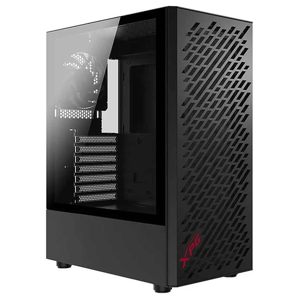 XPG Valor AIR Mid Tower Chassis, 4 Vento 120 Fans, Mini-ITX Micro-ATX ATX, 3mm Tempered Glass, 7 PCIe Slots, Black, VALORAIRMT-BKCWW