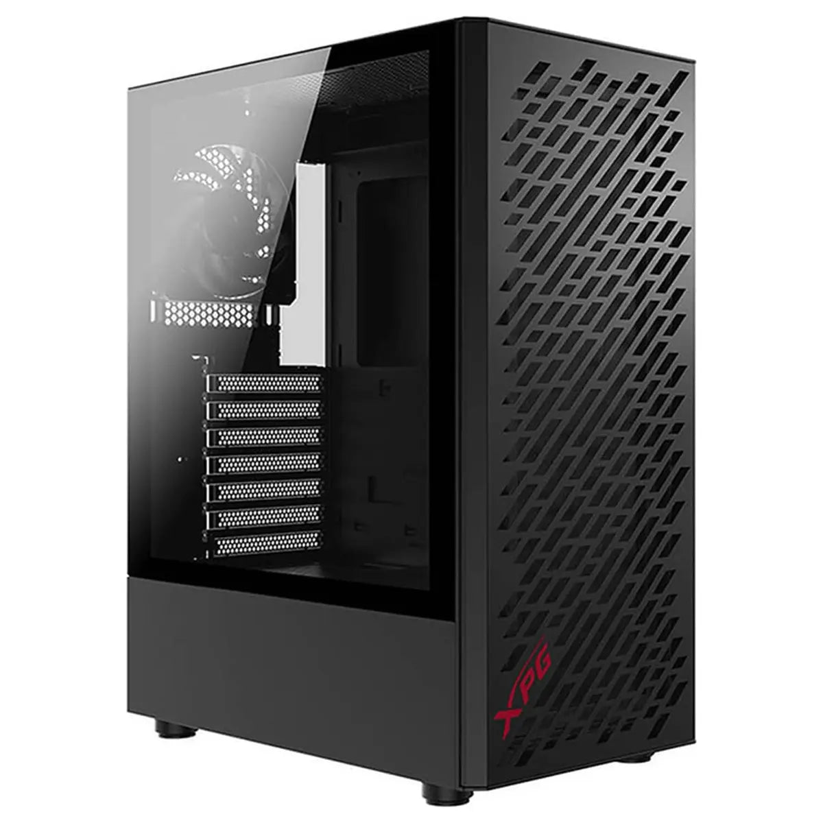 XPG Valor AIR Mid Tower Chassis, 4 Vento 120 Fans, Mini-ITX Micro-ATX ATX, 3mm Tempered Glass, 7 PCIe Slots, Black, VALORAIRMT-BKCWW