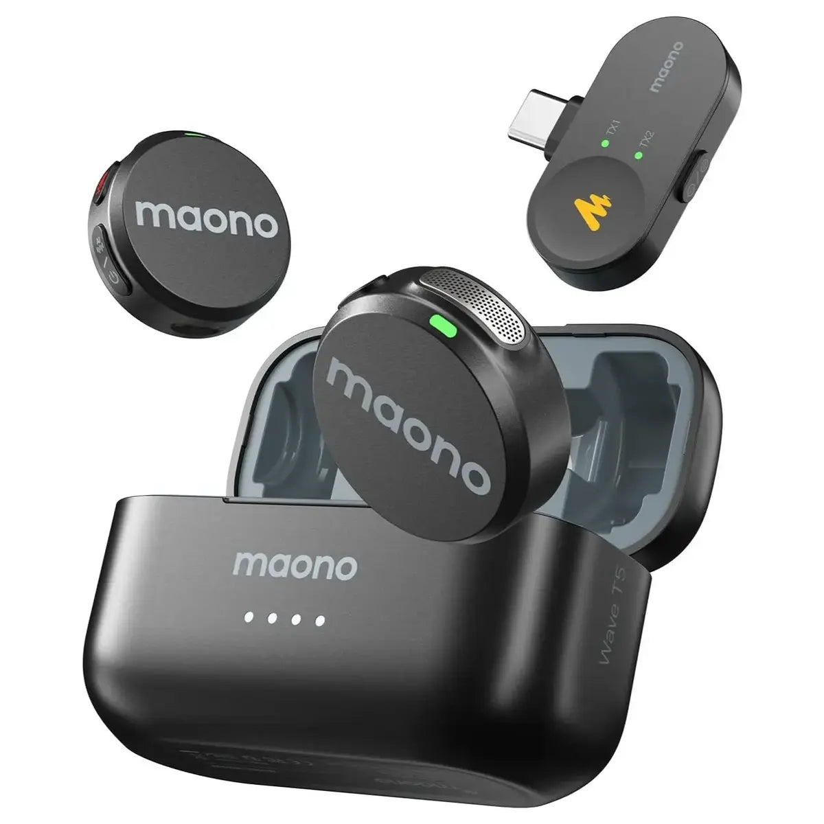 Maono Wave T5 Wireless Lavalier Microphone, USB C, 48KHz 24Bit, 300m Range, 30H, WAVE T5 PC2