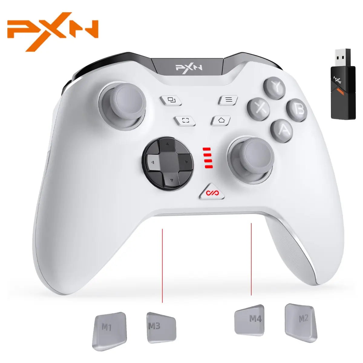 PXN P5 PC Gaming Controller, 2.4G Wireless, Hall Effect Joystick, Hall Triggers, 1000Hz, 3-Mode 2.4G BT SW, White