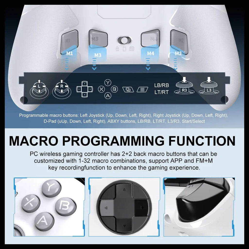 PXN P5 PC Gaming Controller, 2.4G Wireless, Hall Effect Joystick, Hall Triggers, 1000Hz, 3-Mode 2.4G BT SW, White