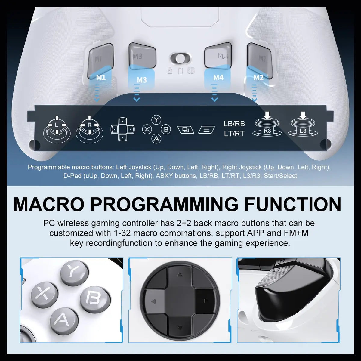PXN P5 PC Gaming Controller, 2.4G Wireless, Hall Effect Joystick, Hall Triggers, 1000Hz, 3-Mode 2.4G BT SW, White