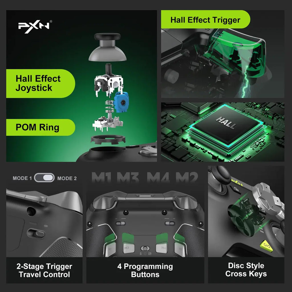PXN P5 Gaming Controller, 2.4G Wireless, Hall Effect Joystick, Hall Triggers, 1000Hz Polling Rate, Tri-Mode 2.4G BT SW, Black
