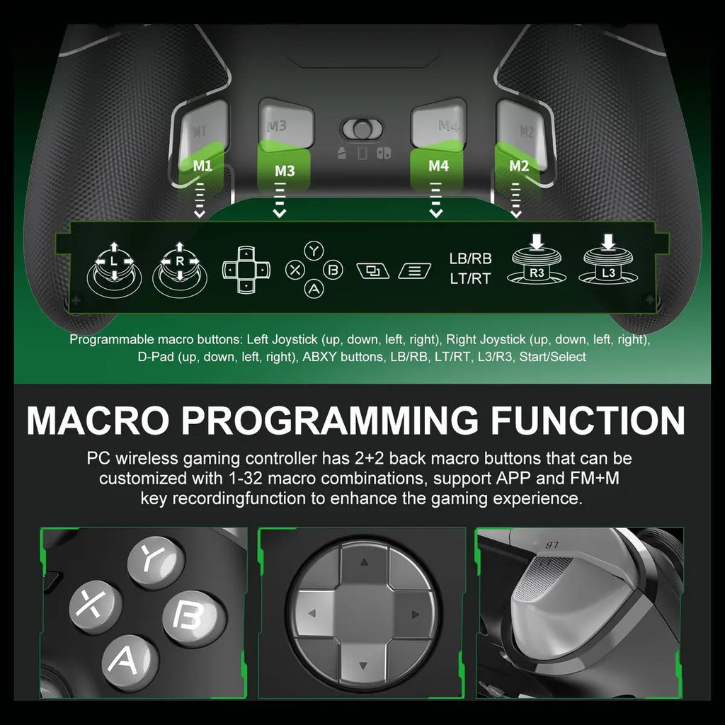 PXN P5 Gaming Controller, 2.4G Wireless, Hall Effect Joystick, Hall Triggers, 1000Hz Polling Rate, Tri-Mode 2.4G BT SW, Black