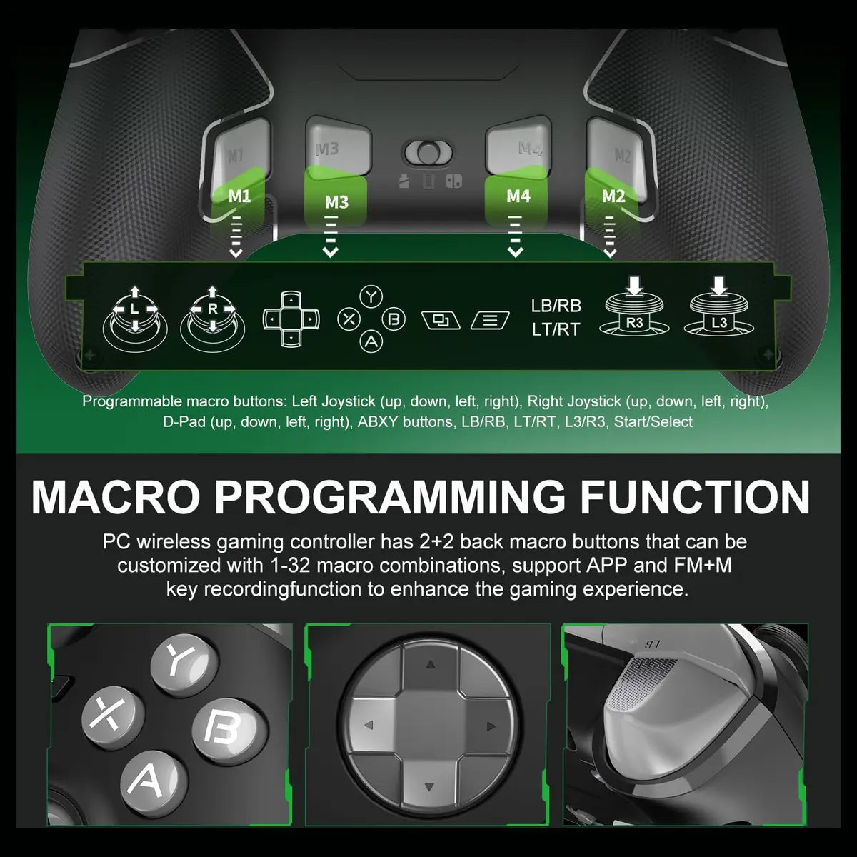 PXN P5 Gaming Controller, 2.4G Wireless, Hall Effect Joystick, Hall Triggers, 1000Hz Polling Rate, Tri-Mode 2.4G BT SW, Black