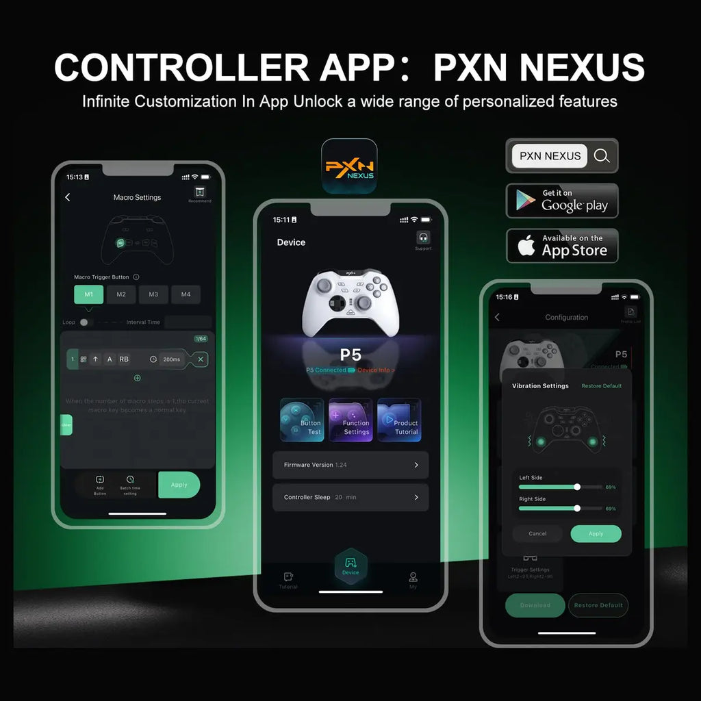 PXN P5 Gaming Controller, 2.4G Wireless, Hall Effect Joystick, Hall Triggers, 1000Hz Polling Rate, Tri-Mode 2.4G BT SW, Black