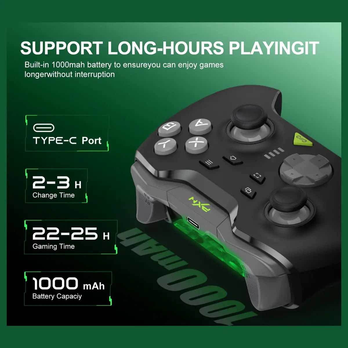 PXN P5 Gaming Controller, 2.4G Wireless, Hall Effect Joystick, Hall Triggers, 1000Hz Polling Rate, Tri-Mode 2.4G BT SW, Black