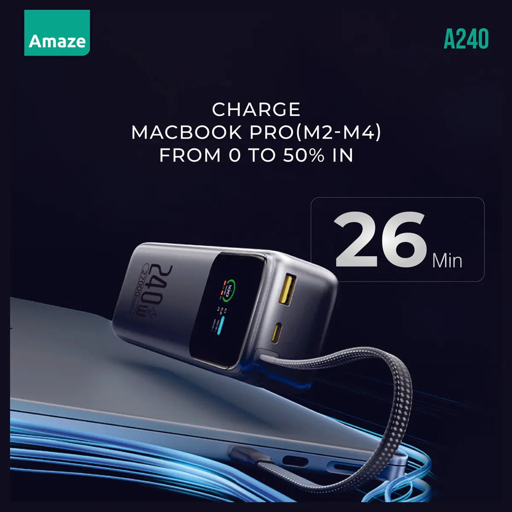 Amaze A240 Super Fast Power Bank 27000mAh 240W PD 3.1 140W Dual Type-C and USB-A 97.2Wh