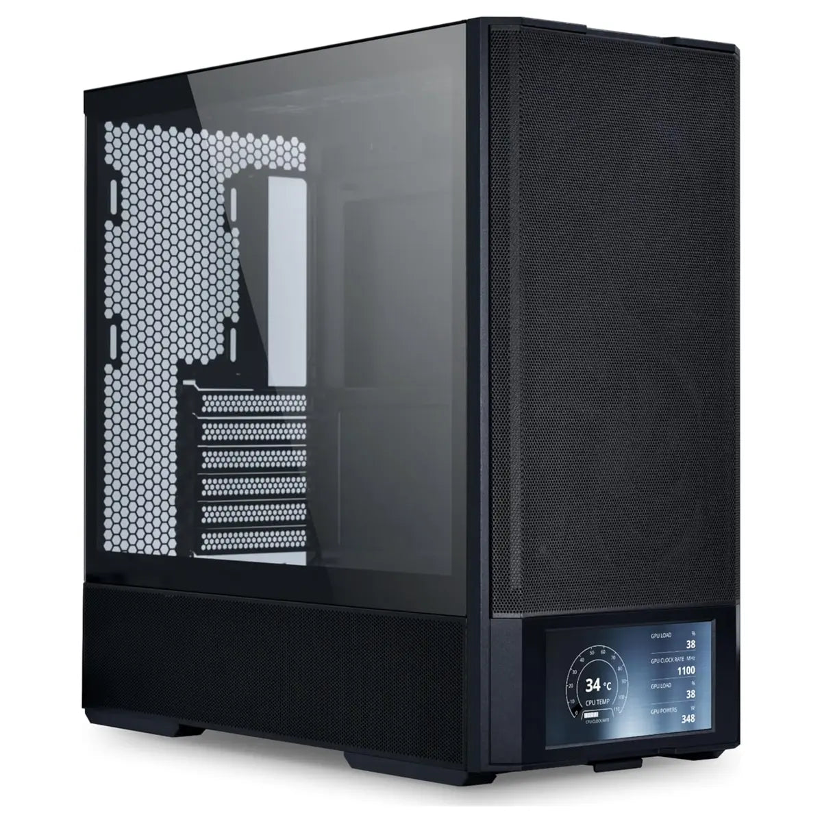 Lian Li LANCOOL 207 Digital Mid-Tower PC Case, Integrated 6' LCD Screen, ATX Compatibility, 4 Fans Pre-Installed, Black LAN207DX