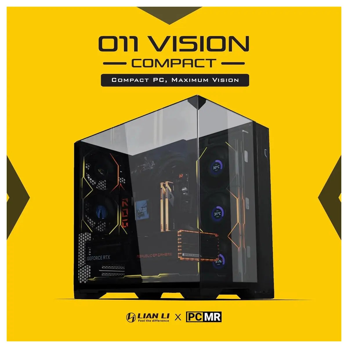 Lian Li O11 Vision Compact Mid Tower Computer Case, Back Connect Support, O11VPX, Black Steel Tempered Glass