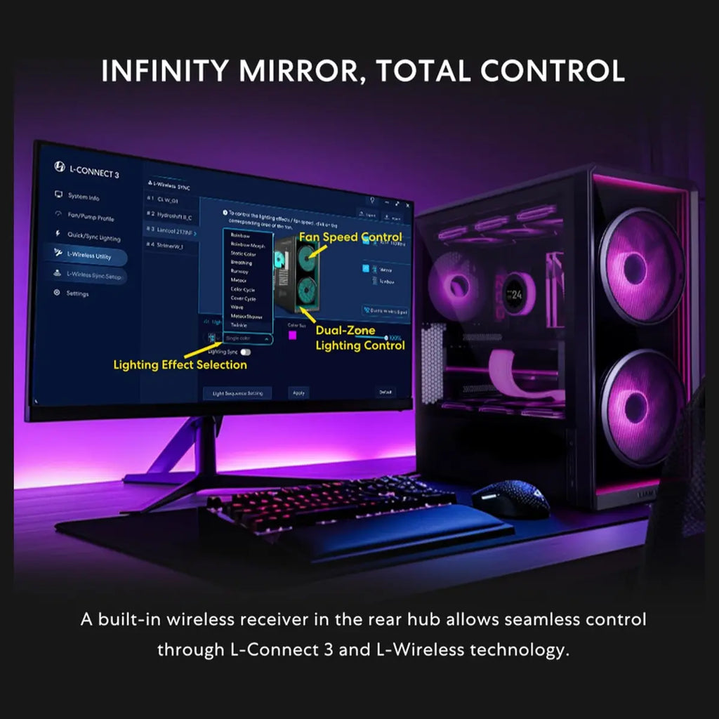Lian Li LANCOOL 217 INF Mid Tower PC Gaming Case, Tempered Glass, Dual 170mm Front Fans Plus 140mm Rear Fan, Black