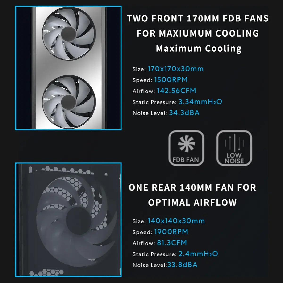 Lian Li LANCOOL 217 INF Mid Tower PC Gaming Case, Tempered Glass, Dual 170mm Front Fans Plus 140mm Rear Fan, Black