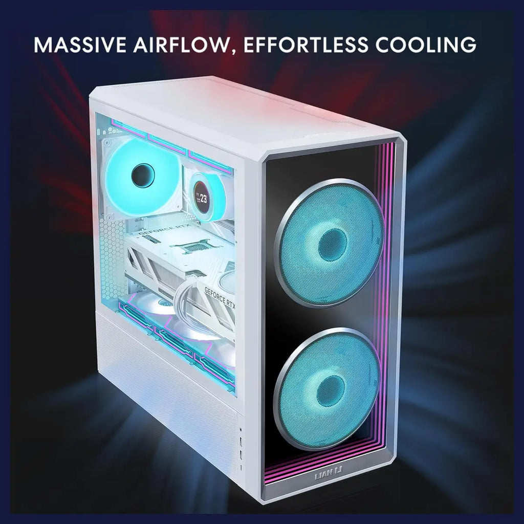 Lian Li LANCOOL 217 INF Infinity Mirror Computer Case Mid-Tower PC Gaming Case, Tempered Glass, White